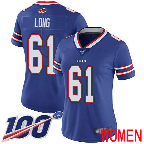 Women Buffalo Bills #61 Spencer Long Royal Blue Team Color Vapor Untouchable Limited Player 100th Season NFL Jersey->women nfl jersey->Women Jersey